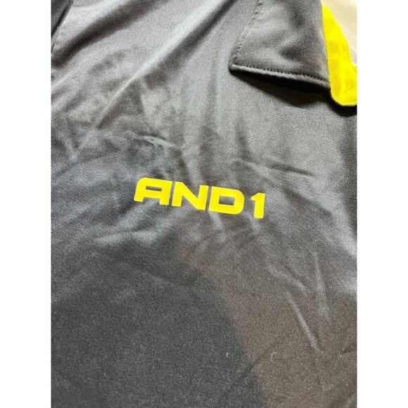 And1 Polo Shirt Men's Size Large Black Collared‎ Knit Yellow Logo - Picture 4 of 6